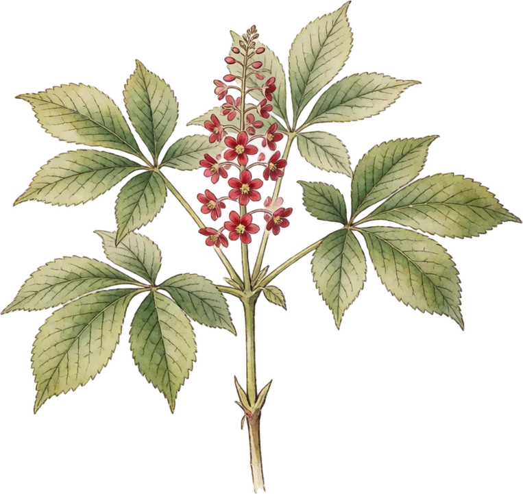 Botanical illustration of American Ginseng