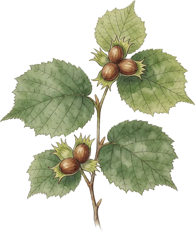 Botanical illustration of Hazelnut