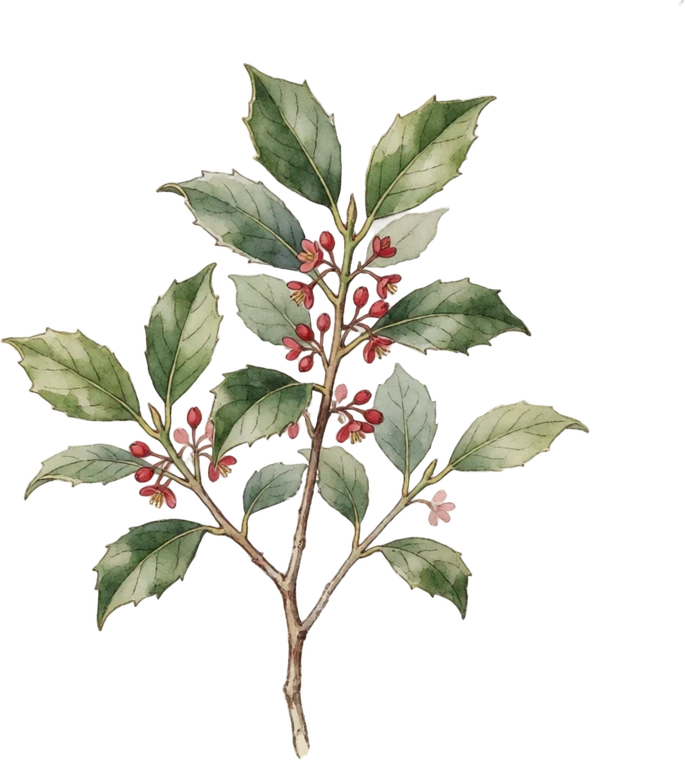 Botanical illustration of American Holly