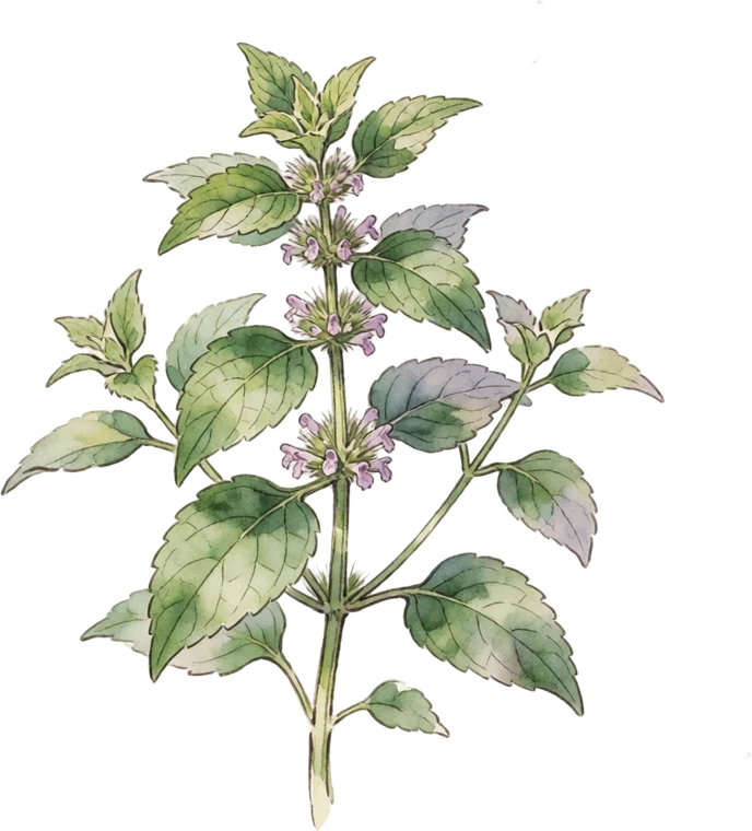 Botanical illustration of anise hyssop in flower.