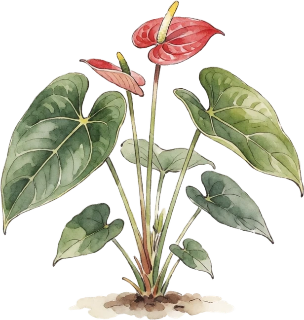 Botanical illustration of Anthurium (Flamingo Flower)