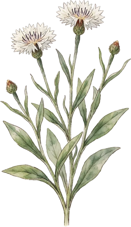 Botanical illustration of Bachelor's Button (Cornflower)