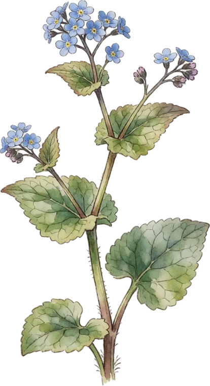 Botanical illustration of Brunnera (False Forget-Me-Not)