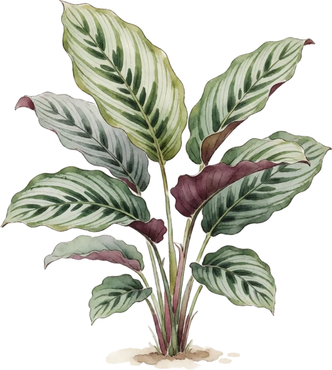 Botanical illustration of Calathea (Prayer Plant family)