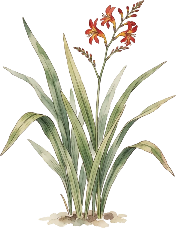 Botanical illustration of Crocosmia