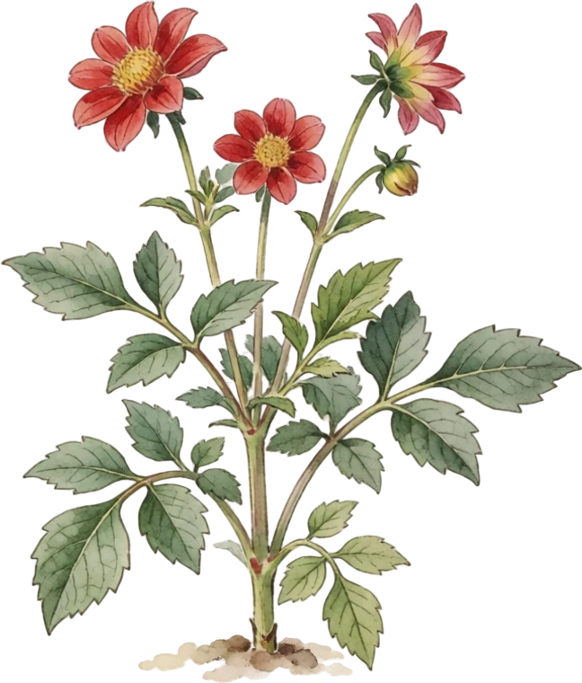 Botanical illustration of Dahlia