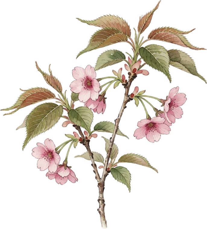 Botanical illustration of Flowering Cherry