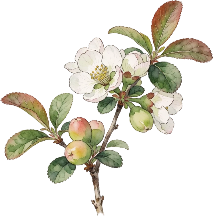 Botanical illustration of Flowering Quince