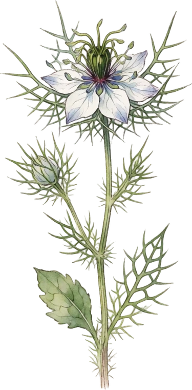 Botanical illustration of Love-in-a-Mist