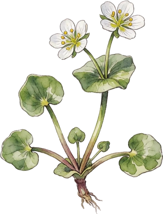 Botanical illustration of Miner's Lettuce (Claytonia)