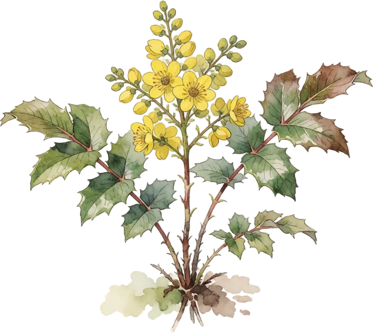 Botanical illustration of Oregon Grape
