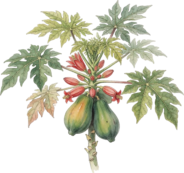 Botanical illustration of Papaya