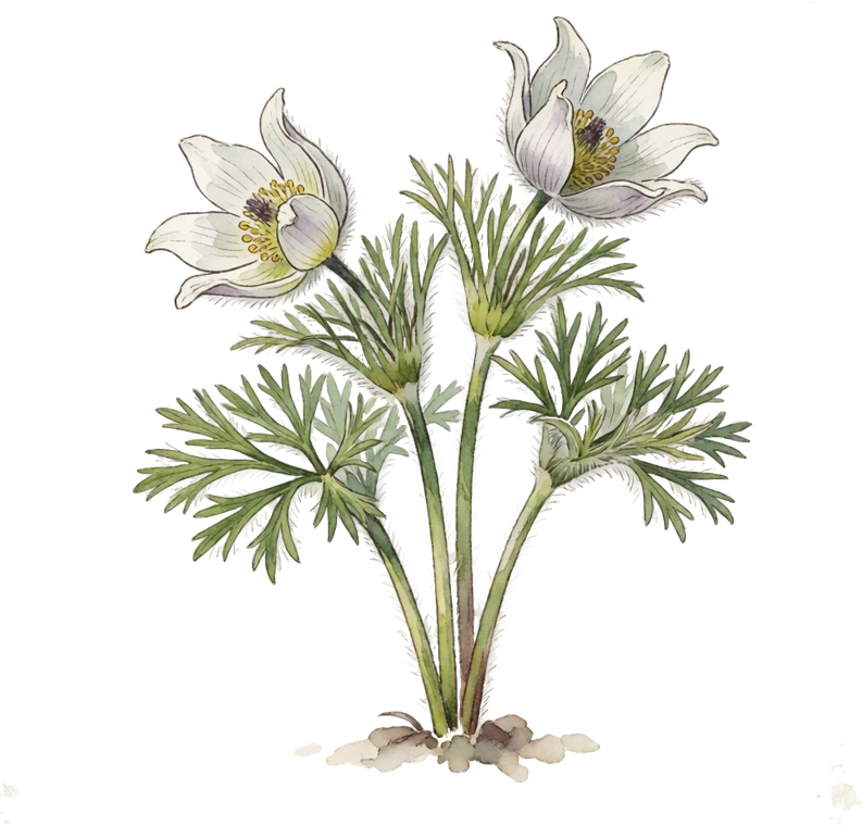 Botanical illustration of Pasque Flower