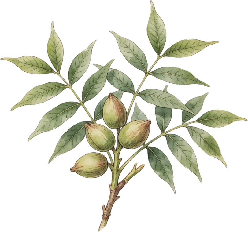Botanical illustration of Pecan