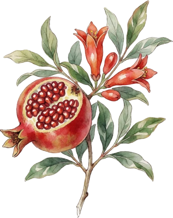 Botanical illustration of Pomegranate