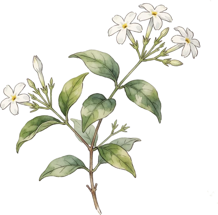 Botanical illustration of Star Jasmine (Confederate Jasmine)