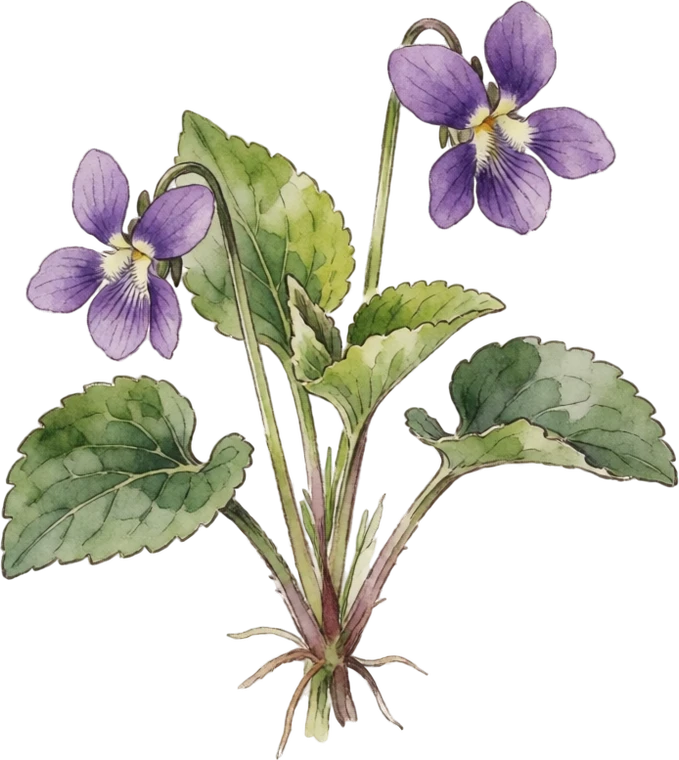 Botanical illustration of Sweet Violet & Native Violets