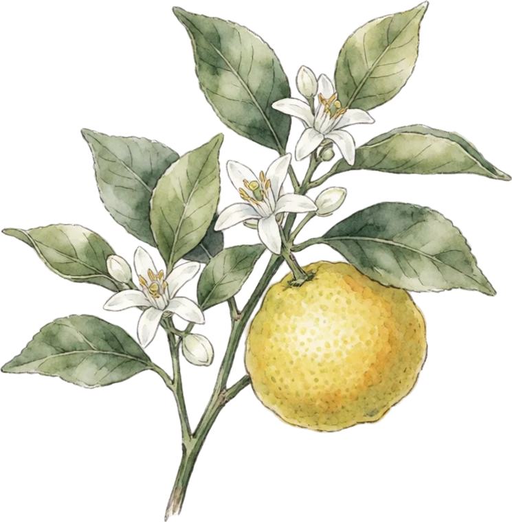 Botanical illustration of Yuzu