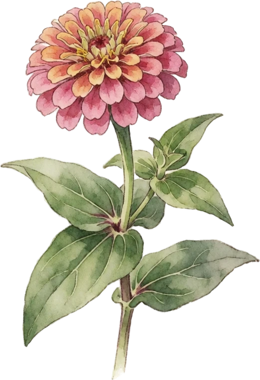 Botanical illustration of Zinnia